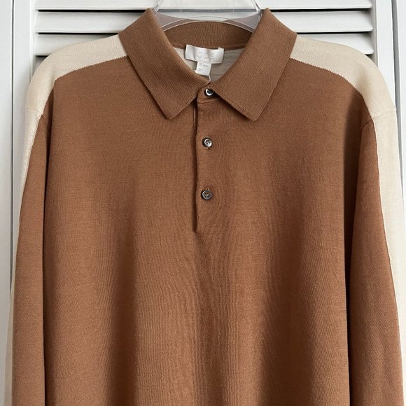 NEW with tags COS knit long sleeve polo shirt brown & beige men’s small rare - Picture 6 of 16